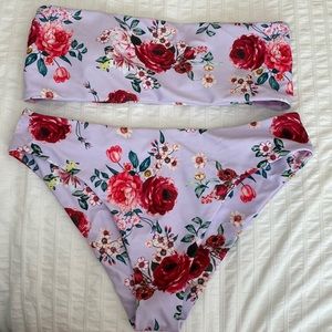 Lavender / Floral Bandeau Bikini